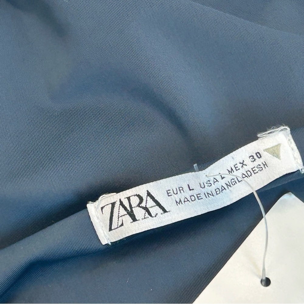 Zara dark Slate blue stretchy elastic bodycon midi tube dress spaghetti strap L - Picture 9 of 13